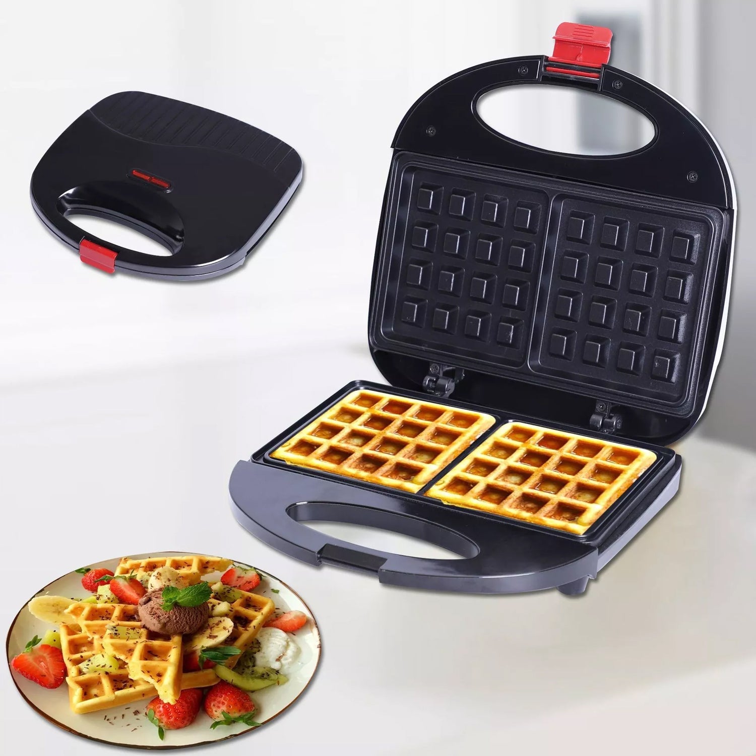 2817 Waffle Maker, Makes 2 Square Shape Waffles| Non-Stick Plates| Easy to Use with Indicator Lights DeoDap 2817 Waffle Maker, Makes 2 Square Shape Waffles| Non-Stick Plates| Easy to Use with Indicator Lights DeoDap